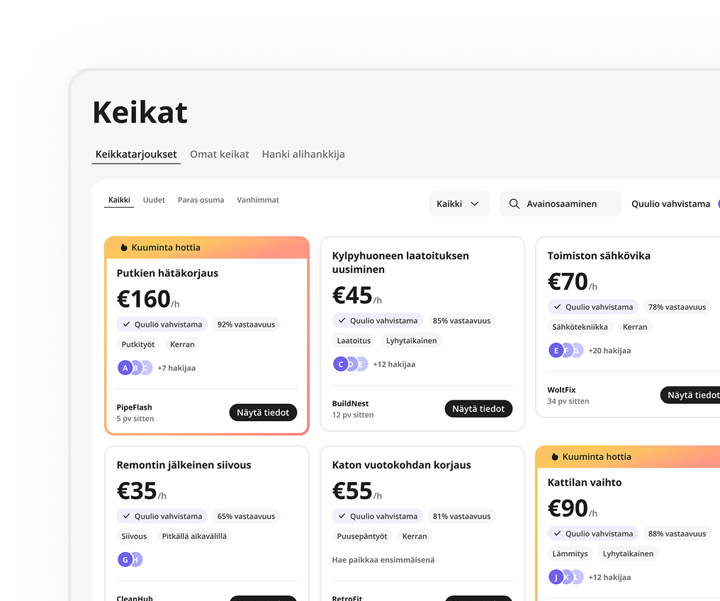 Löydä työkeikkoja ja lisää omia työkeikkoja